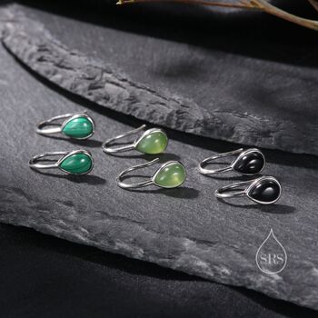 Sterling Silver Pear Cut Turquoise Stone Drop Hook Earrings, 5 of 12