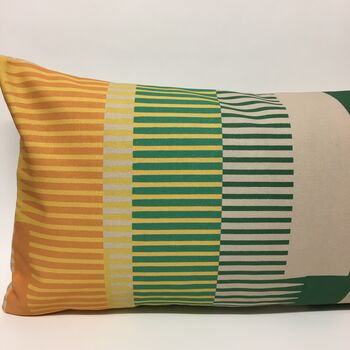 Combed Stripe Cushion, Bottle Green, Straw + Mustard, 5 of 6