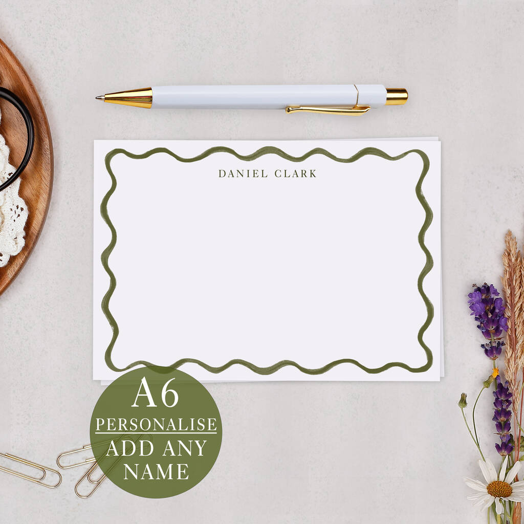 Personalised Green Wavy Note Cards A6 Notecard Set, 1 of 5