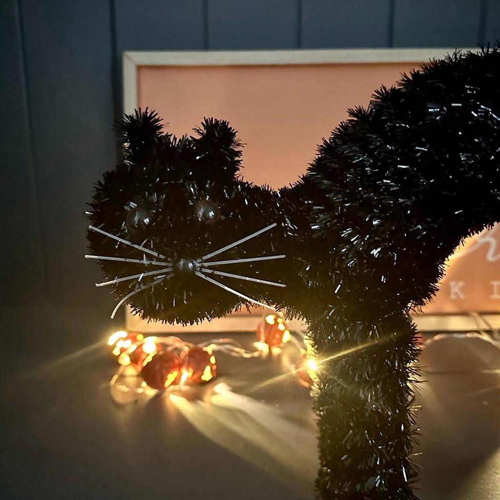Black Tinsel Standing Cat Halloween Decoration By Nest Gifts