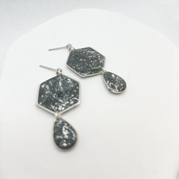 Black And Silver Foil Geometric Statement Earrings, 5 of 10