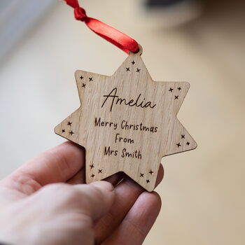 Personalised Wooden Star Christmas Decoration – Gift From Teacher To Pupil, 2 of 4