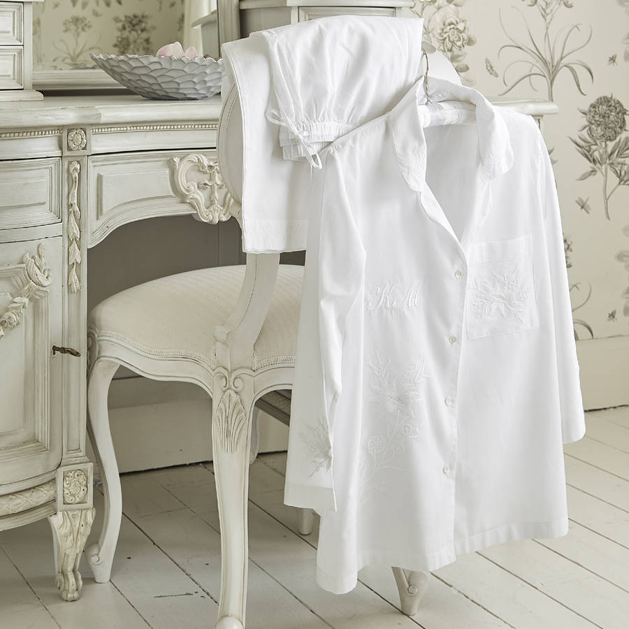 Women's White Cotton Personalised Pyjama Set, 1 of 3