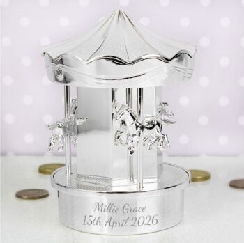 Personalised Silver Plated Carousel Money Box, 3 of 4