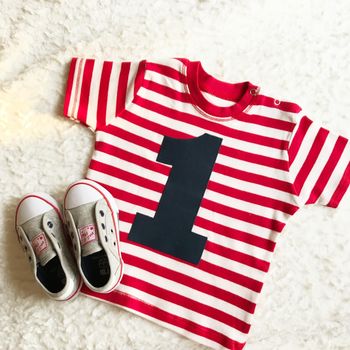 'One' Stripy Applique Birthday T Shirt, 2 of 8