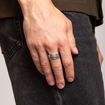 Sterling Silver Pave Row Wave Ring With Black Spinel Stones, 3 of 5