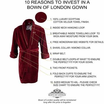 Men's Egyptian Cotton Dressing Gown Earl Claret, 5 of 7