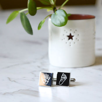 Engraved Hand Or Foot Print Square Cuff Links, 2 of 4