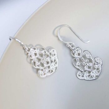 Sterling Silver Dangly Indian Hearts Earrings, 5 of 8