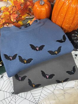 Spooky Halloween Bats With Bows Embroidered Sweatshirt, 3 of 5