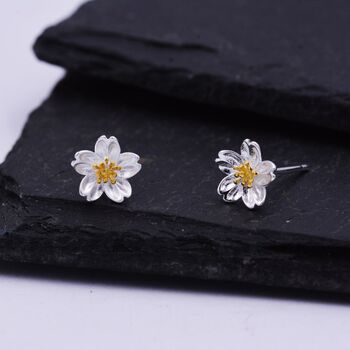 Dainty Little Cherry Blossom Flower Floral Stud Earrings, 5 of 11