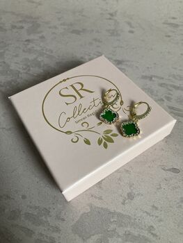 Emerald Four Leaf Clover Rhinestone Earrings, 2 of 3