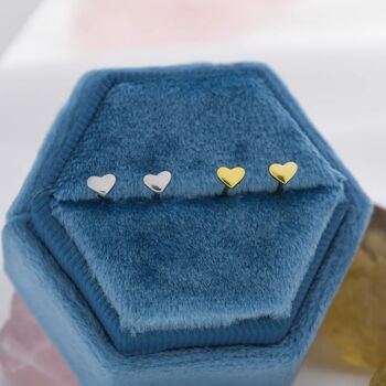 Extra Tiny Heart Stud Earrings In Sterling Silver, 6 of 10