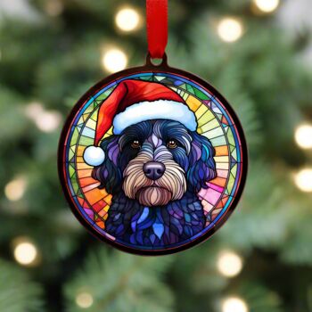 Labradoodle Black In Santa Hat Suncatcher Decoration, 4 of 6