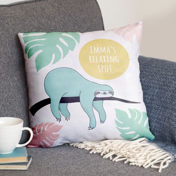 Personalised 'Relaxing Spot' Sloth Cushion, 2 of 6