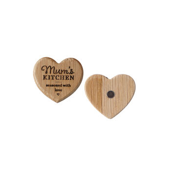 'Mum's Kitchen Seasoned With Love' Oak Heart Magnet, 2 of 3