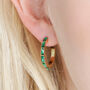 Green Baguette Crystal Hoop Earrings In Gold, thumbnail 1 of 4