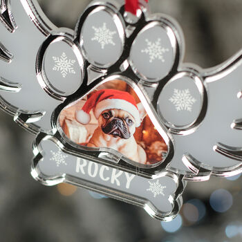 Pet Paw Print Memorial Photo Angel Wings Christmas Decoration, 2 of 4