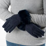 Cosy Navy Blue Gloves With Faux Fur Cuff, thumbnail 1 of 5