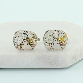 Personalised Watch Movement Cufflink Set Oblong, 2 of 8