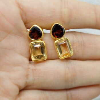 Garnet Citrine Silver Stud Earrings, 8 of 11