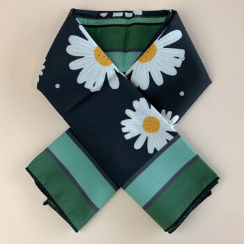 Black Daisy Print Silky Scarf, 2 of 4