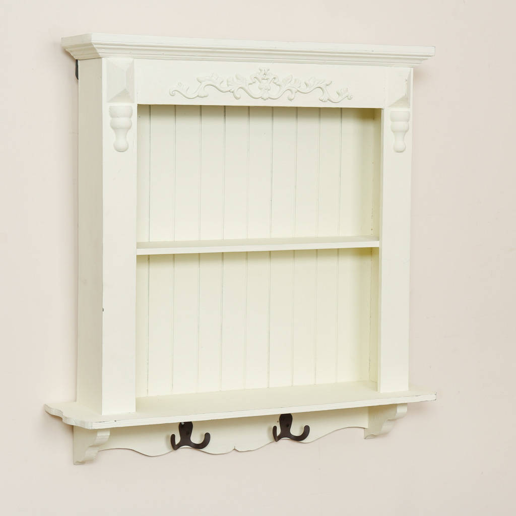 farmhouse country cream wall shelf with hooks by dibor