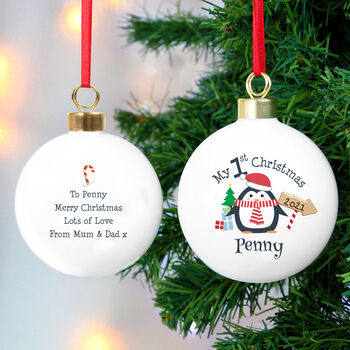 Baby's First Christmas Personalised Penguin Bauble, 2 of 3