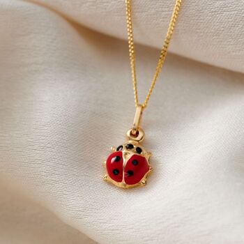 9ct Gold Enamel Ladybird Charm Necklace, 2 of 3