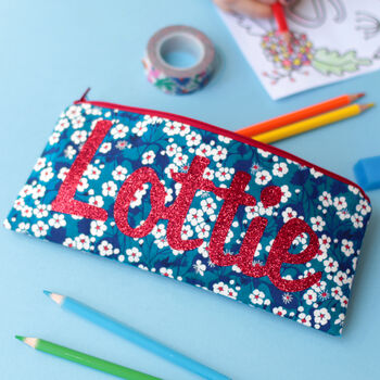 Pink Liberty Glitter Name Pencil Case Gift, 3 of 3