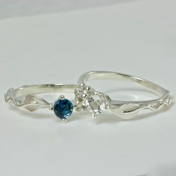 Silver Leaf Ring, Ariel Gemstone Diamond Ring, 7 of 11