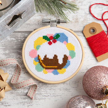Christmas Pudding Cross Stitch Kit Three Inch Hoop, 2 of 5