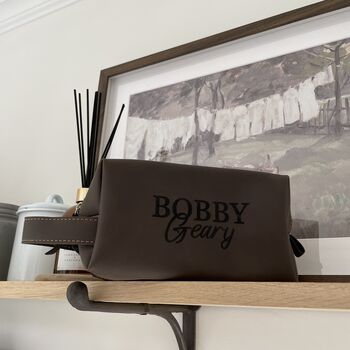 Personalised Mens Faux Leather Wash Bag, 5 of 5