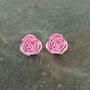 Pink Rose Flower Stud Earrings, thumbnail 2 of 3