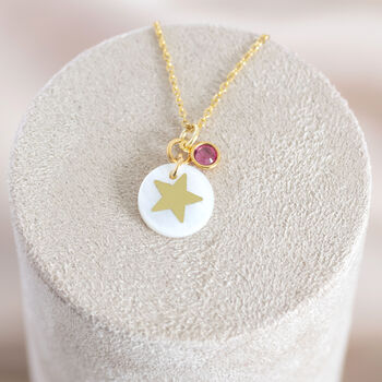 Mother Of Pearl Star Necklace With Birthstone Detail, 3 of 9