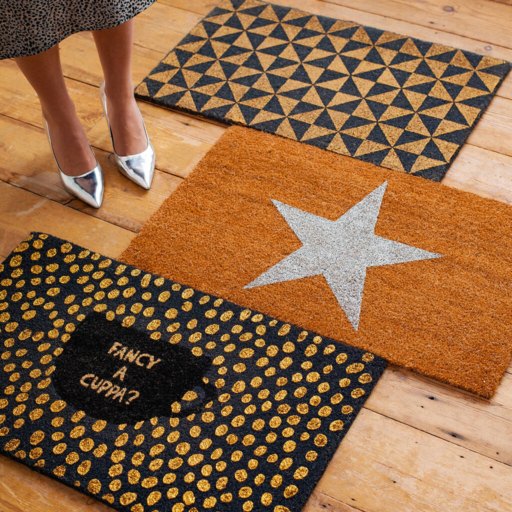 Gold And Grey Geometric Triangles Doormat By Bombay Duck