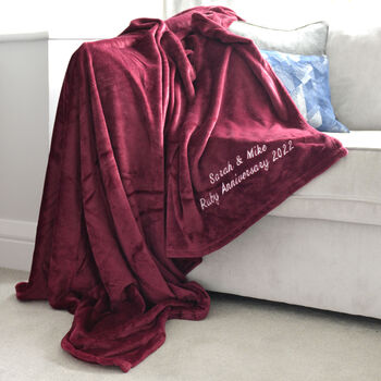 Personalised Ruby Wedding Anniversary Ruby Red Blanket, 3 of 5