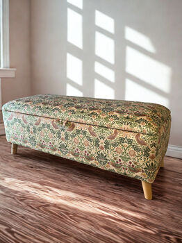 William Morris Light Strawberry Thief Storage Ottoman Footstool, 2 of 6