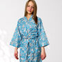 Blue Bird And Flower Print Cotton Dressing Gown Kimono, thumbnail 1 of 8