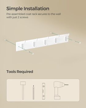 Wall Mounted Coat Rack With Double Metal Hooks, 7 of 10