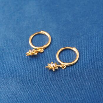 Gold Starburst Charm Hoop Earrings, 3 of 7