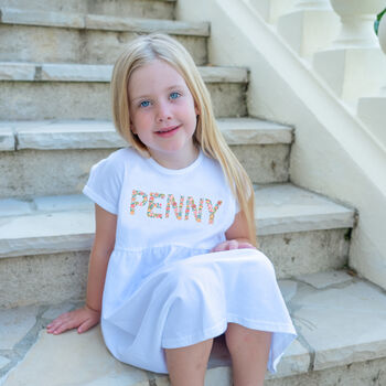 Personalised Girls Dress Natural Name Short Sleeved, 4 of 7