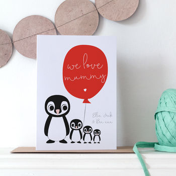 Personalised Mummy Valentine's Day Card With Penguins, 3 of 4