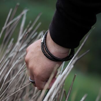 Men's Personalised Double Strand Woven Slim Leather Bracelet, 3 of 6