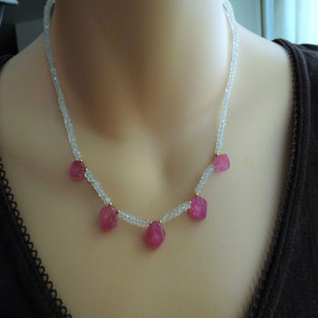 Rough Pink Sapphire Necklace With Topaz, 4 of 4