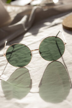 Green Gold Oversized Round Circle Wire Frame Sunglasses, 3 of 6