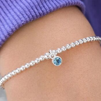 Sterling Silver March Birthstone Beaded Stretch Bracelet, 2 of 12