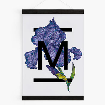 Personalised Alphabet Initial Iris Flower Print, 3 of 4