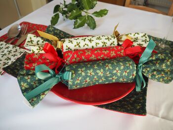 Green Holly Reusable Pullable Christmas Crackers, 3 of 7