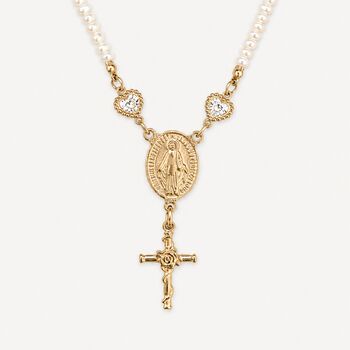 Handmade Freshwater Pearl Rosary Choker With Rose Cross Charm, 3 of 10